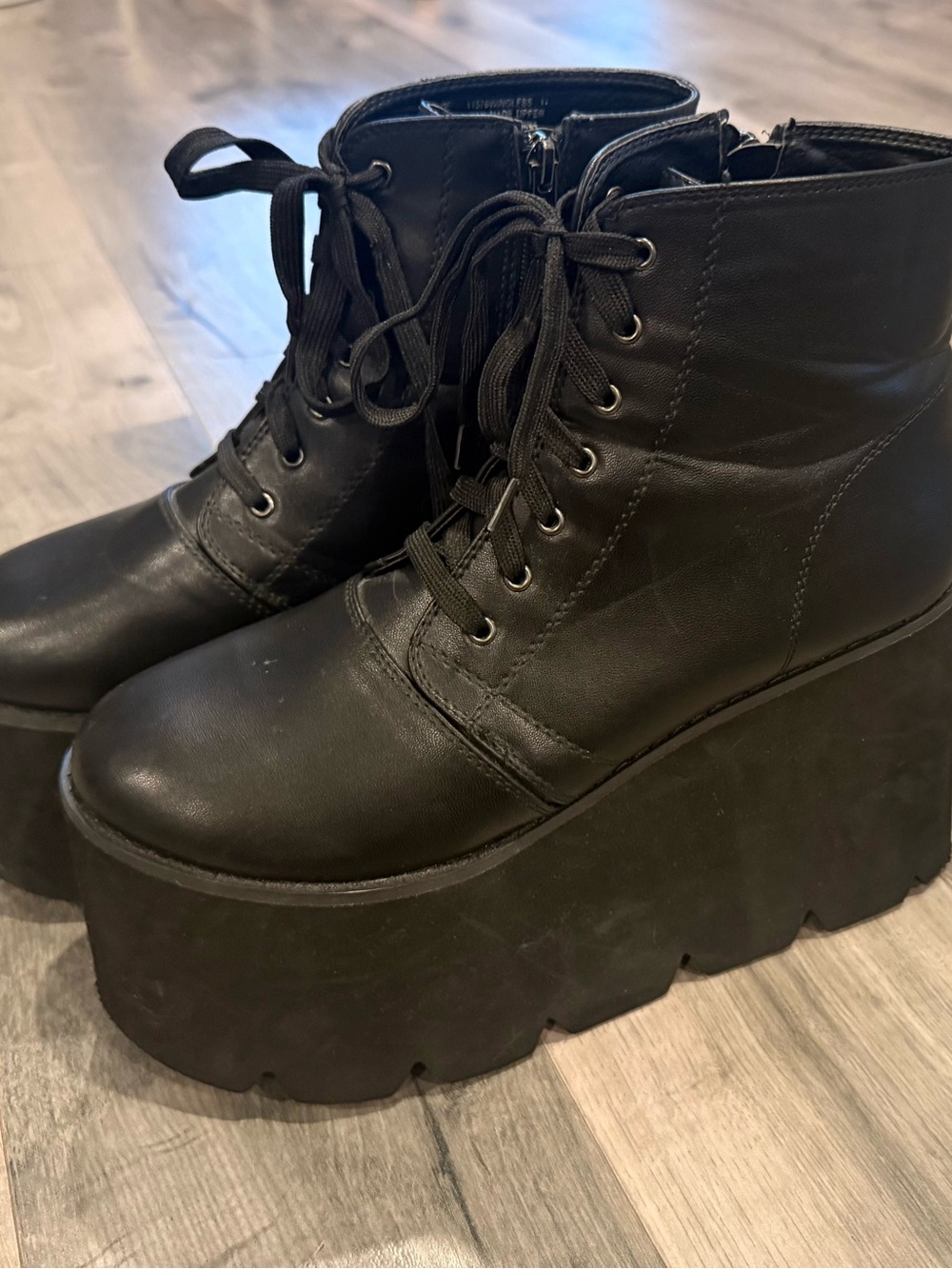 Dolls Kill Black Chunky Platform Lace-Up Ankle Boots